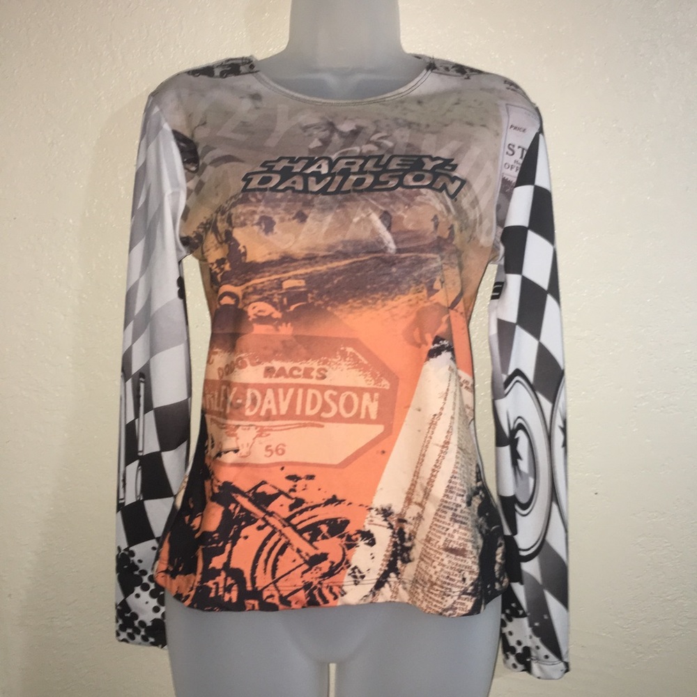Harley Davidson long sleeve racing shirt.